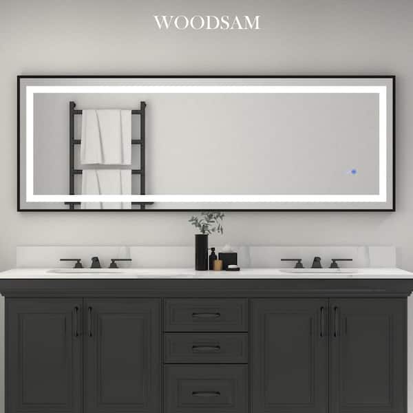 WOODSAM 62 in. W x 20 in. H Rectangular Aluminum Framed Anti-Fog LED Lighted Wall Bathroom Vanity Mirror in Brushed Black