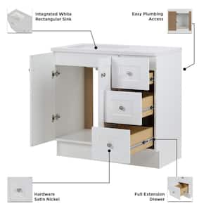 Bannister 36.5 in. W x 18.75 in. D x 35.14 in. H Bath Vanity in White with White Top