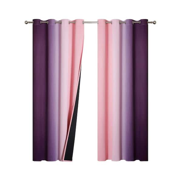 Pink and Purple Polyester - 52 in. W x 84 in. L Ombre Blackout Curtains with Lining, Rod Pocket Style (Set of 2)