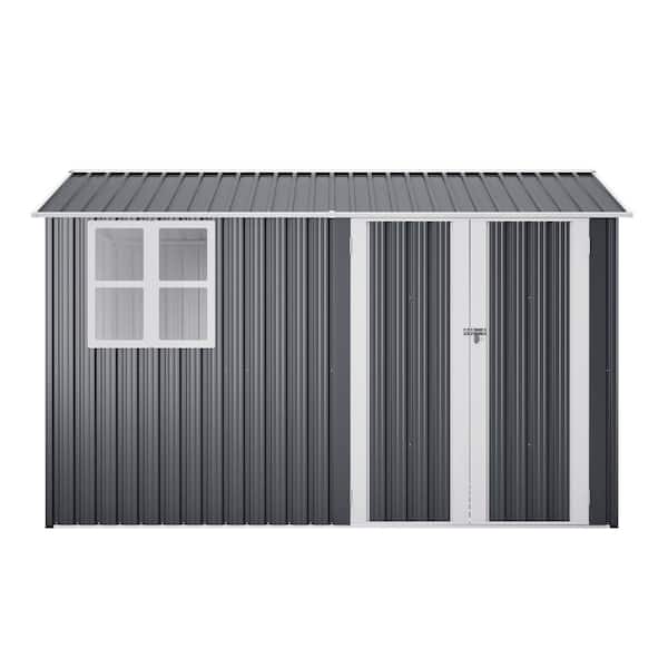 8 ft. W x 10 ft. D Gray Outdoor Metal Shed with Lockable Doors and Clear Window for Garden Patio Backyard (80 sq. ft.)