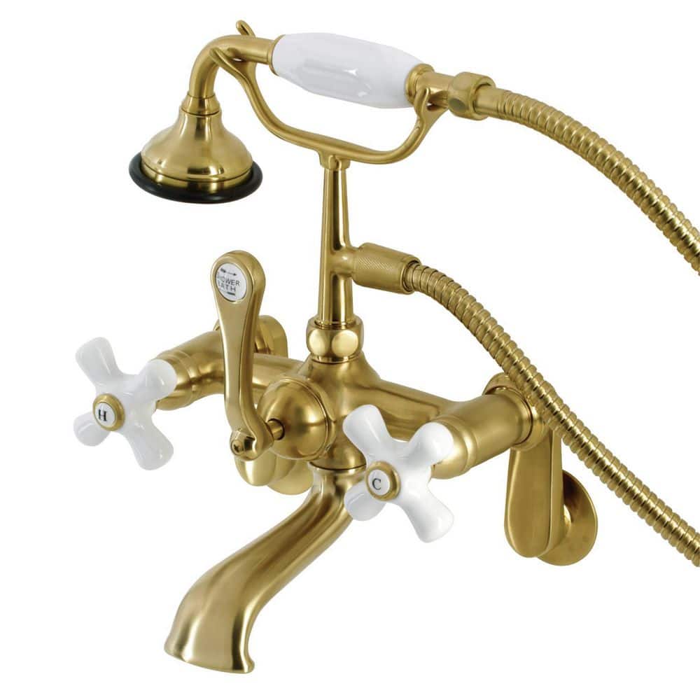 Brushed Brass Vintage Wall Mount Clawfoot Tub Faucet with Hand Shower