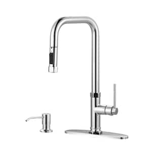 Single-Handle Pull Down Sprayer Kitchen Faucet with Pull Out Spray Wand and Soap Dispenser in Chrome