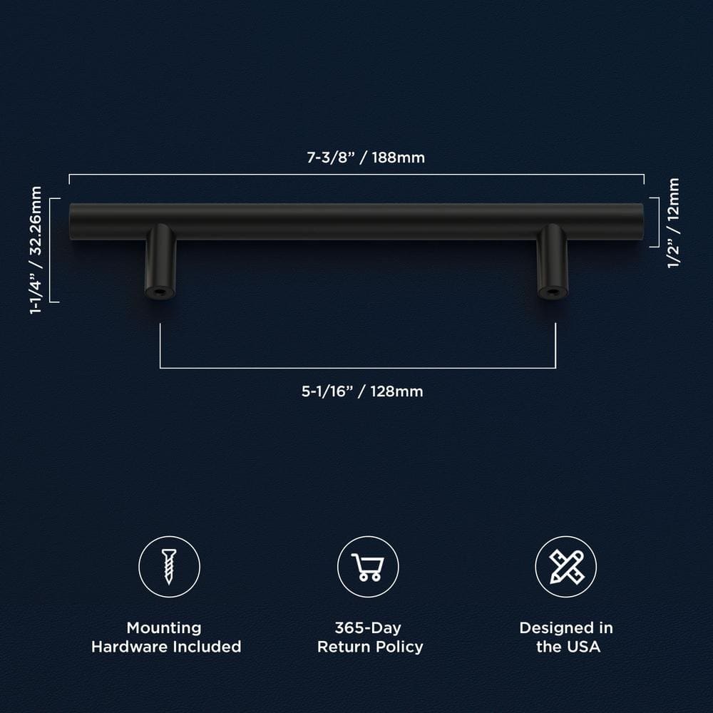 Matte Black Modern Bar Cabinet Pulls with Mounting Hardware