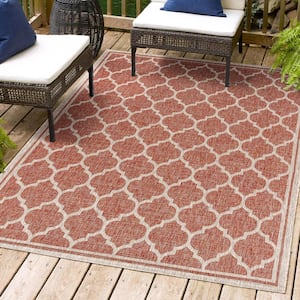 Trebol Moroccan Trellis Red/Beige 3 ft. 1 in. x 5 ft. Textured Weave Indoor/Outdoor Area Rug