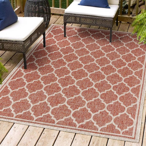 JONATHAN Y Trebol Moroccan Trellis Red/Beige 3 ft. 11 in. x 6 ft. Textured Weave Indoor/Outdoor Area Rug