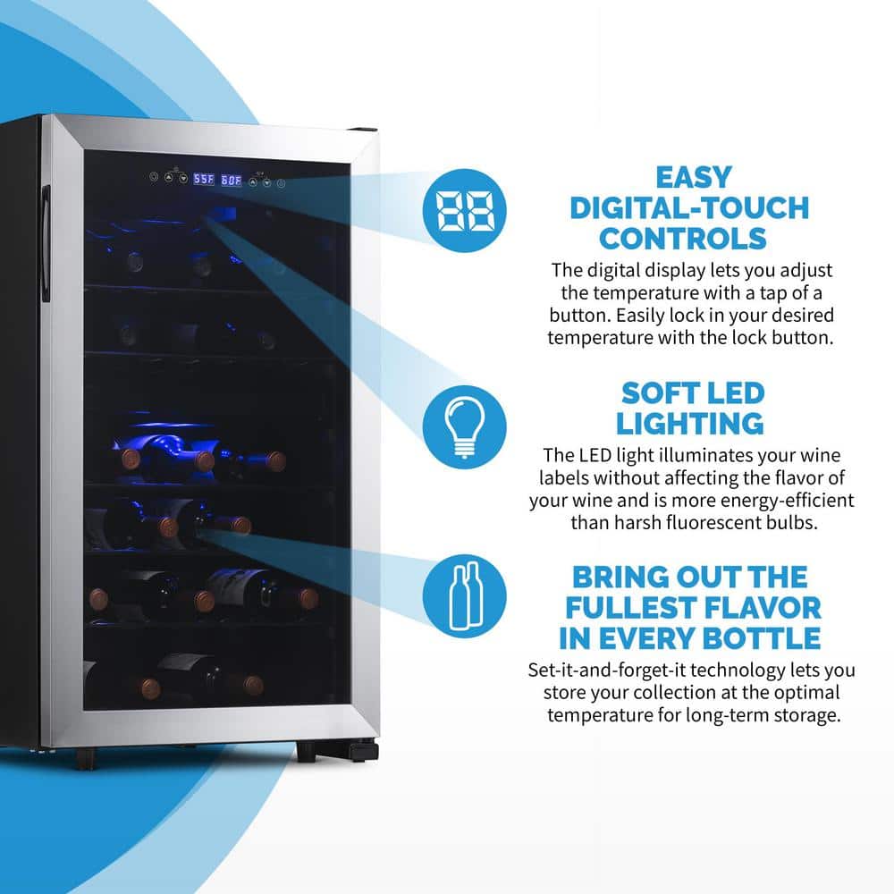 Newair 43 Bottle Stainless Steel Dual Zone Wine Fridge with LED Lighting