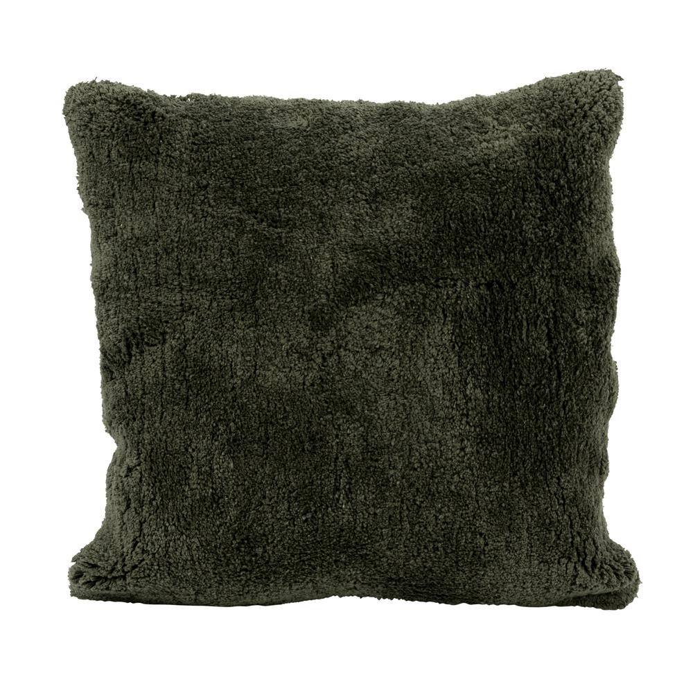 Green Cotton Square Throw Pillow with Zipper Closure