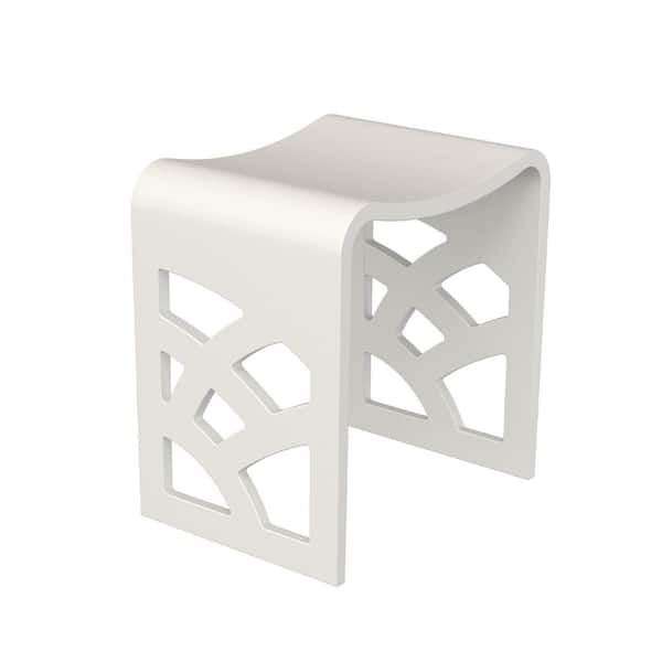 15.7 in. Stone Resin Solid Surface Shower Stool in White with Geometric Cutout Design