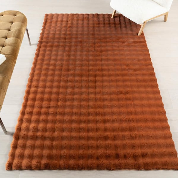 Ivana Checkered Plush Cloud Washable Brick 5 ft. x 8 ft. Indoor Area Rug