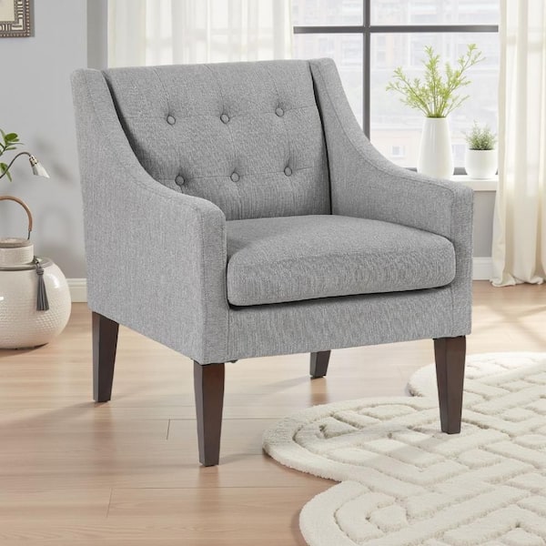 Ginna Gray and Brown Polyester Arm Chair with 4 Legs Base Style