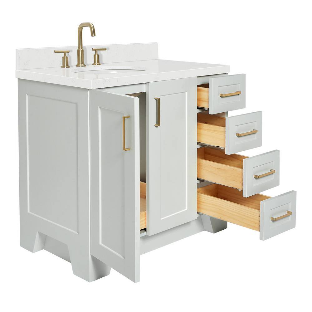Gray Freestanding Single Vanity with Brass Hardware