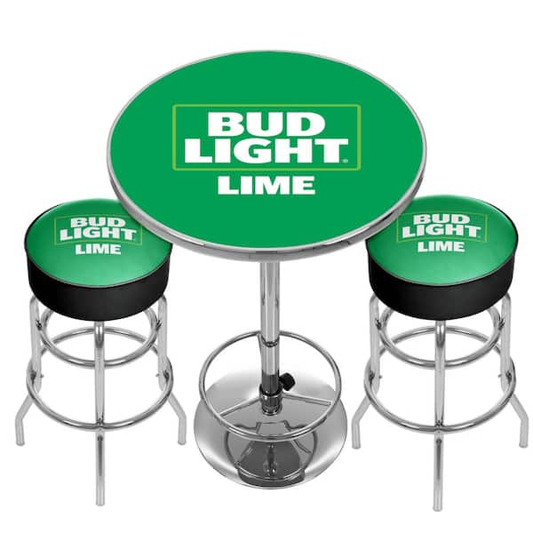 Unbranded Bud Light Lime 3-Piece Round Acrylic Top Chrome Bar Table Set Seats 2