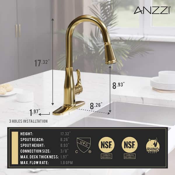 ANZZI Rodeo Brushed Nickel 1-Handle Deck-Mount Pull-Out Handle Kitchen Faucet (Deck Plate Included) ANZZI Rodeo Brushed Nickel 1-Handle Deck-Mount Pull-Out Handle Kitchen Faucet (Deck Plate Included)
