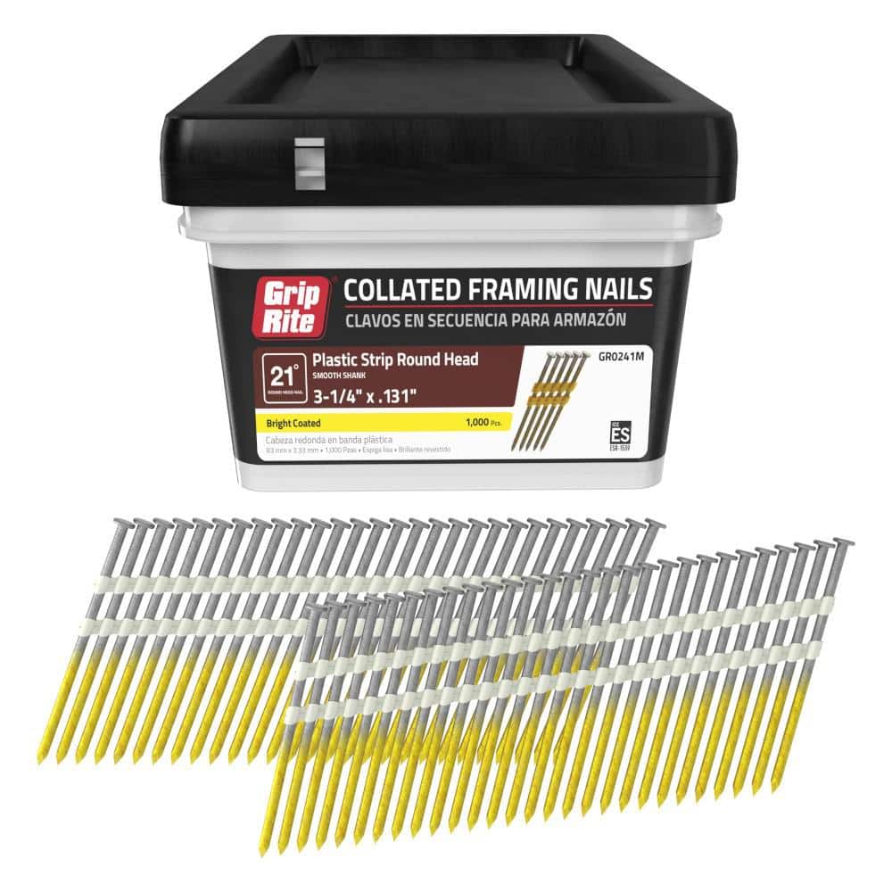 3-1/4 in. x 0.131 in. 21° Plastic Collated Bright Coated Smooth Shank Round Head Framing Nails 1000 per Box price history on PriceWatchPro