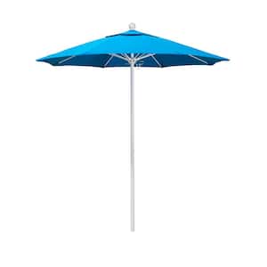 7.5 ft. White Aluminum Commercial Market Patio Umbrella with Fiberglass Ribs and Push Lift in Canvas Cyan Sunbrella