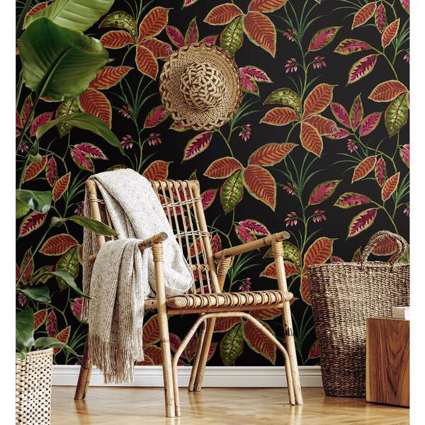 60.75 sq. ft. Onyx Leaves Unpasted Paper Wallpaper Roll