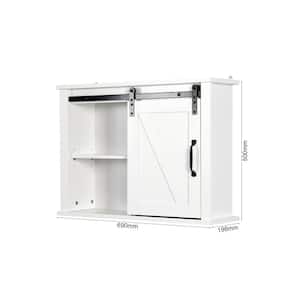 27.16 in. W x 7.8 in. D x 19.68 in. H White Bathroom Wall Cabinet with 2-Adjustable Shelves and Barn Door