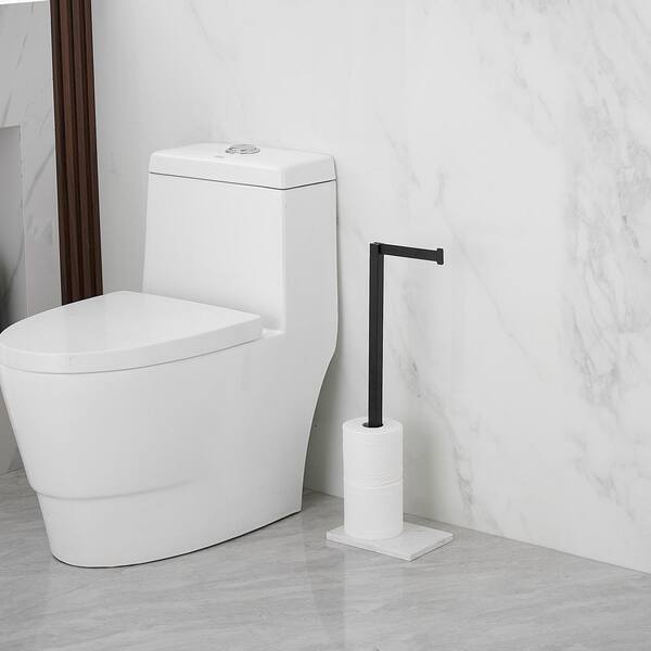 1pc Black Free Standing Toilet Paper Holder With Tray, Floor