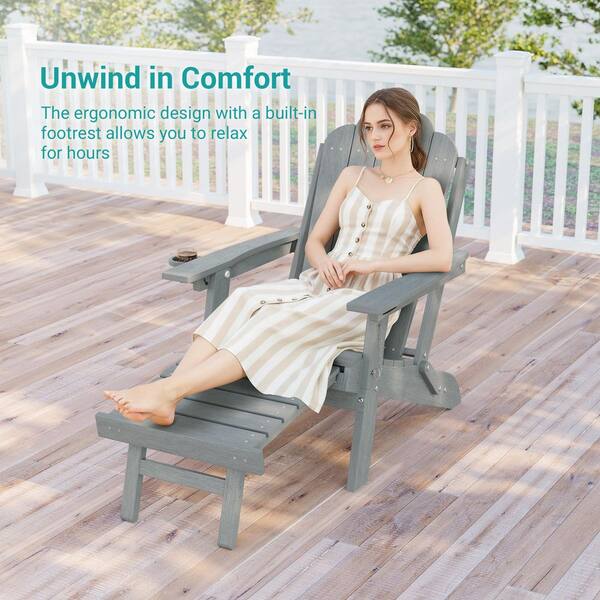 Sonkuki Light Gray Plastic Folding Ergonomic Adirondack Chair with