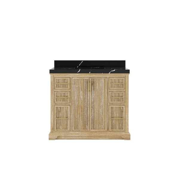 Willow Collections Alys Teak 42 in. W x 22 in. D x 36 in. H Single Sink Bath Vanity in Whitewashed with 2" Calacatta Gold Top