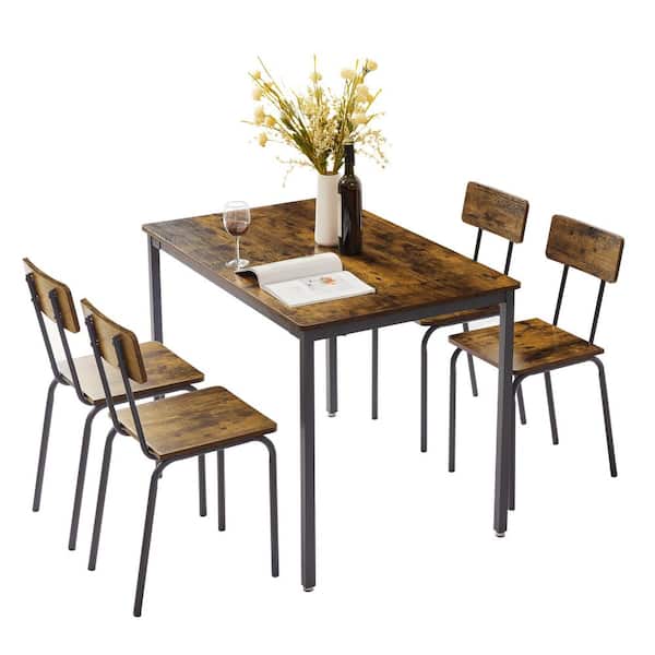 Spaco Rustic Brown Dining Table Set 5-Piece