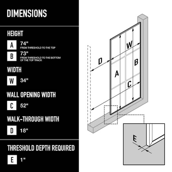 Ventana 34 in. x 74 in. Framed Fixed Shower Door in Matte Black without Handle Ventana 34 in. x 74 in. Framed Fixed Shower Door in Matte Black without Handle