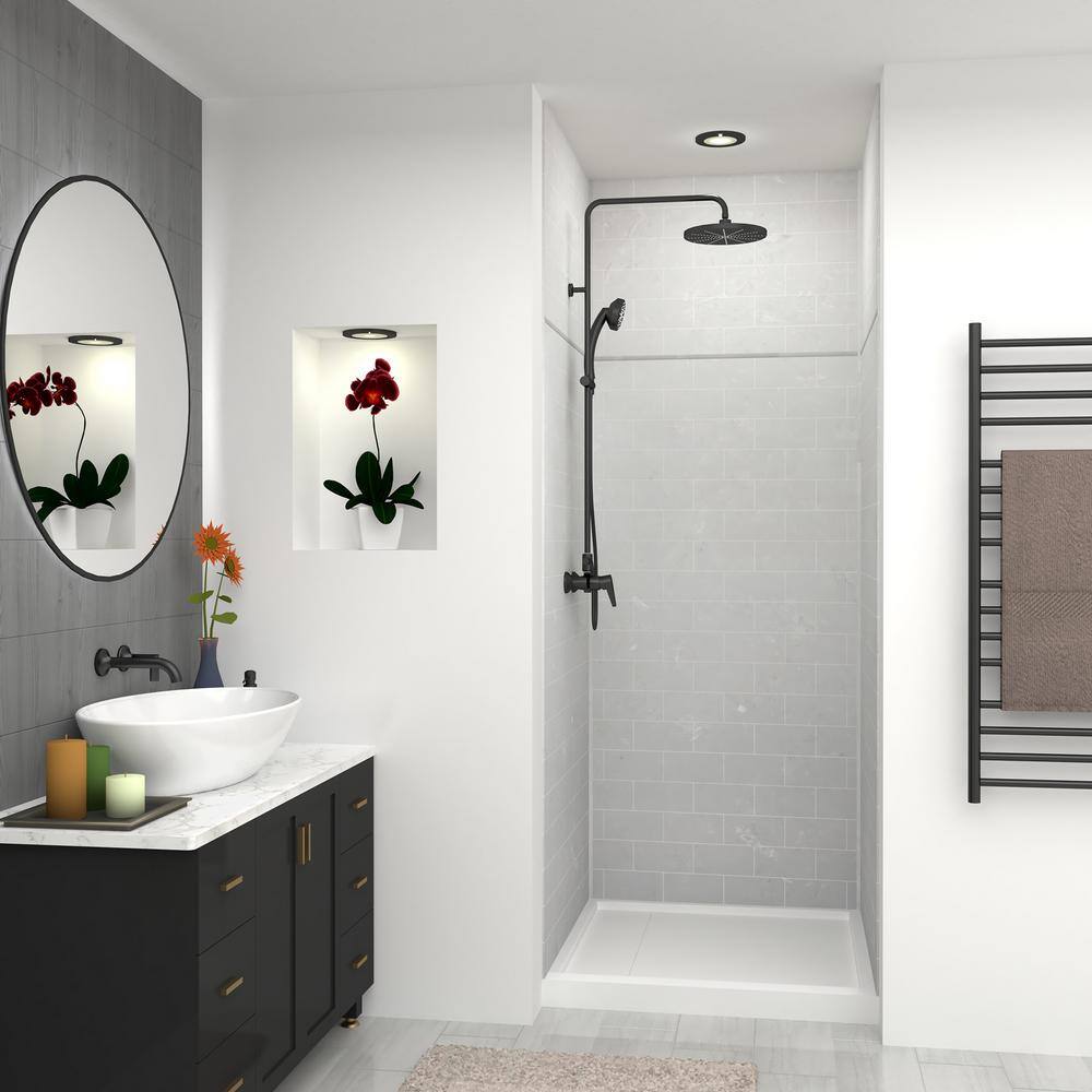 Lunar Gray Solid Surface Subway Tile Shower Wall Kit