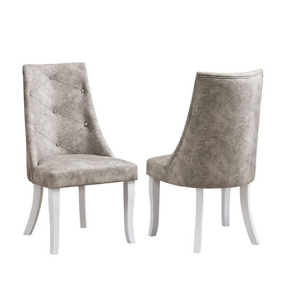 Signature Home SignatureHome Elmer Silver/White Finish Solid Wood Tufted Upholstered Dining Chairs Set of 2. Dimension (24Lx22Wx40H)