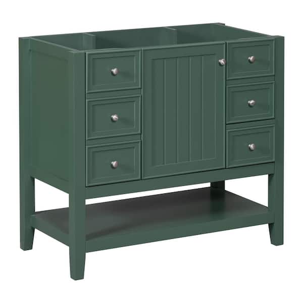 FAMYYT 36 in. W x 18 in. D x 32.9 in. H Solid Wood Frame Bath Vanity Cabinet without Top in Green with Drawers