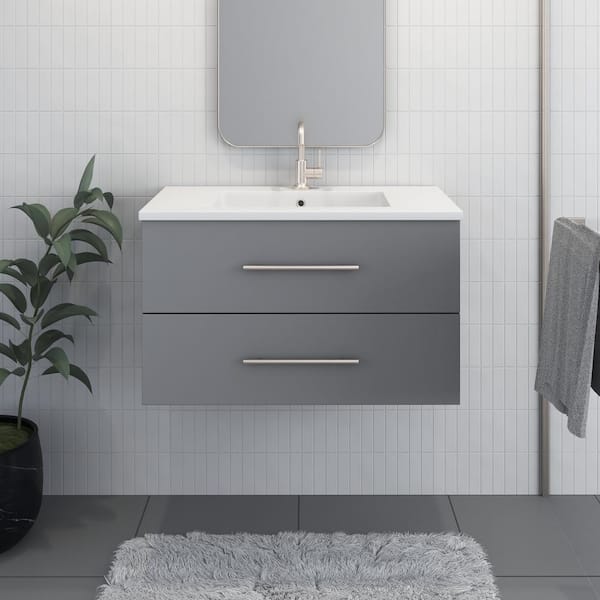 Napa 36 in. W x 20 in. D Single Sink Bathroom Vanity Wall Mounted in Gray with Acrylic Integrated Countertop
