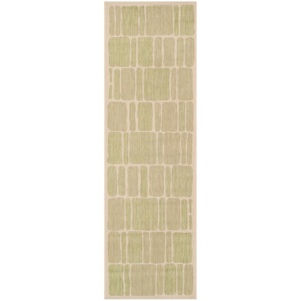 Martha Stewart Cream/Sweet Pea 3 ft. x 8 ft. Geometric Indoor/Outdoor Patio  Runner Rug