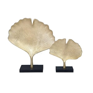 Specialty 15 in. Gold Gingko Leaf Aluminum Sculptures (Set of 2)