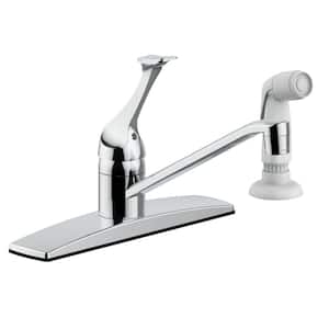 Single-Handle Standard Kitchen Faucet in Chrome with White Side Sprayer