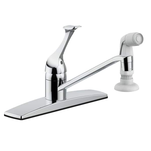 Seasons Single-Handle Standard Kitchen Faucet in Chrome with White Side Sprayer
