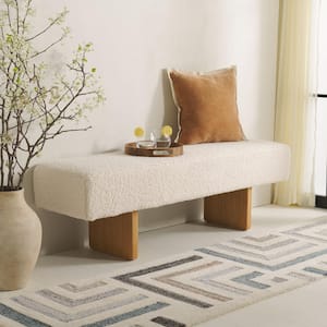 Quentin Off White/Natural Entryway Bench With Cushion 60 in.