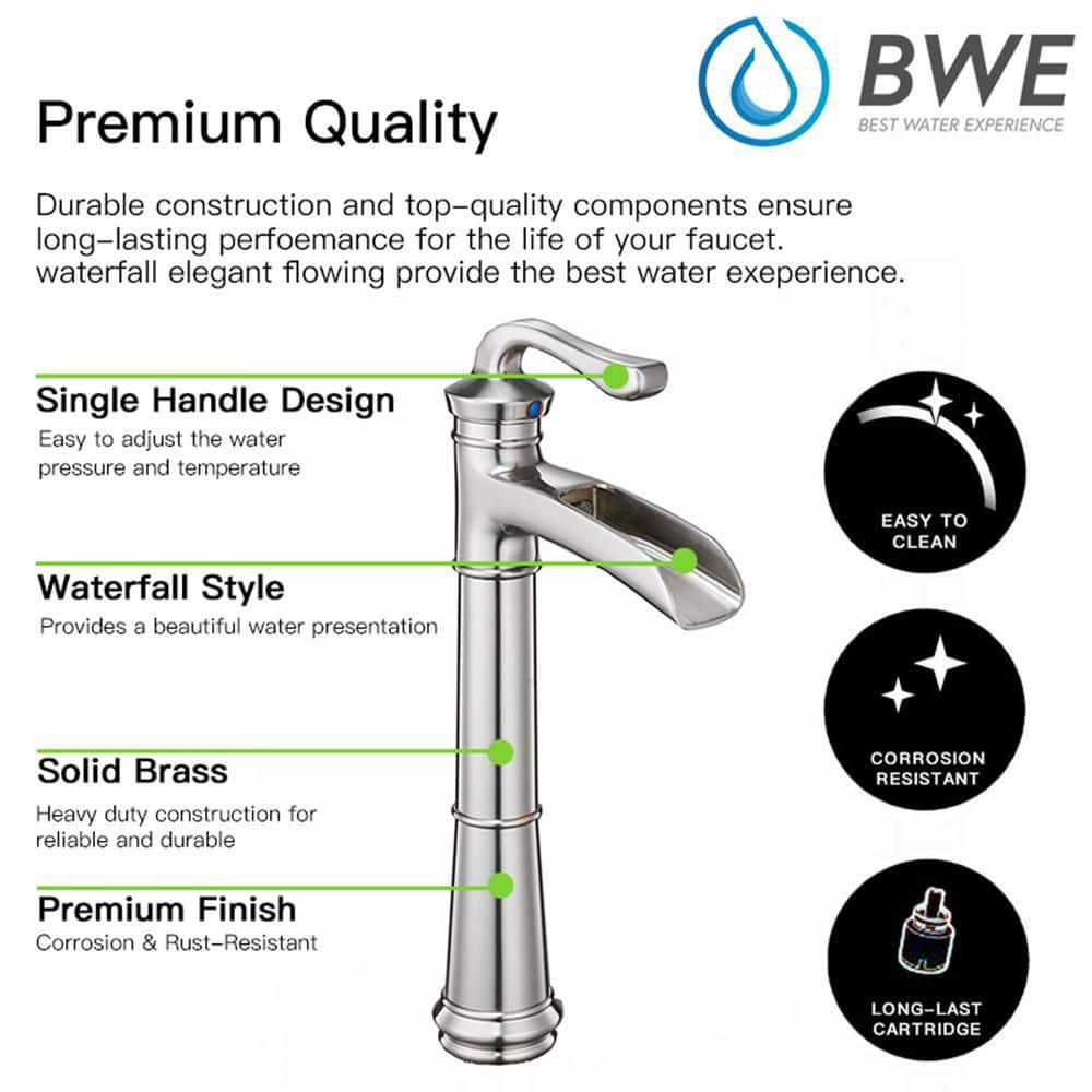 Brushed Nickel Waterfall Vessel Bathroom Faucet with Lever Handle