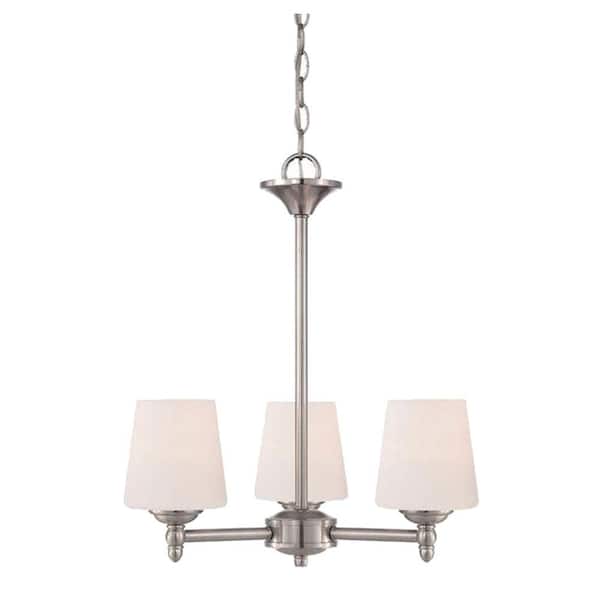 Designers Fountain Darcy 3-Light Brushed Nickel Chandelier with White Opal Glass Shades For Dining Rooms