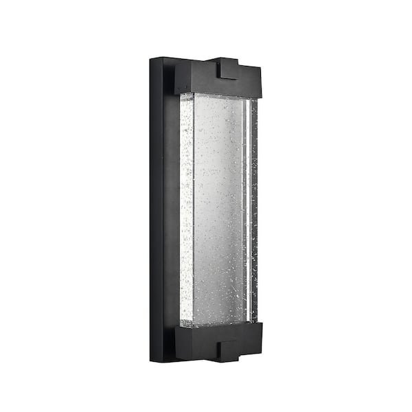 19 in. Black Aluminum Hardwired LED Outdoor Wall Sconce Light with Bubble Crystal Glass for Patio Porch (1 Pack)
