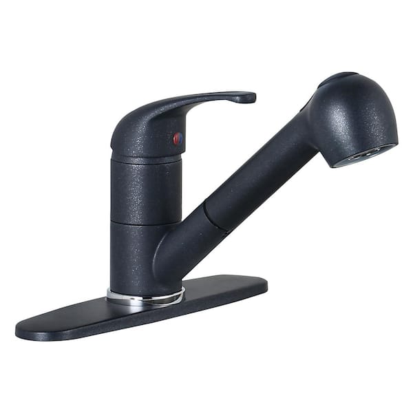 ARCORA Black Quartz Low Arc Pull Out Kitchen Faucet with Sprayer, Single Handle Sink Faucet with Deck Plate