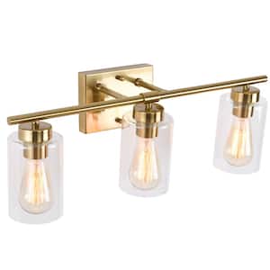 Hooversville 22.83 in. 3-Light Gold Vanity Light with Clear Glass Shade