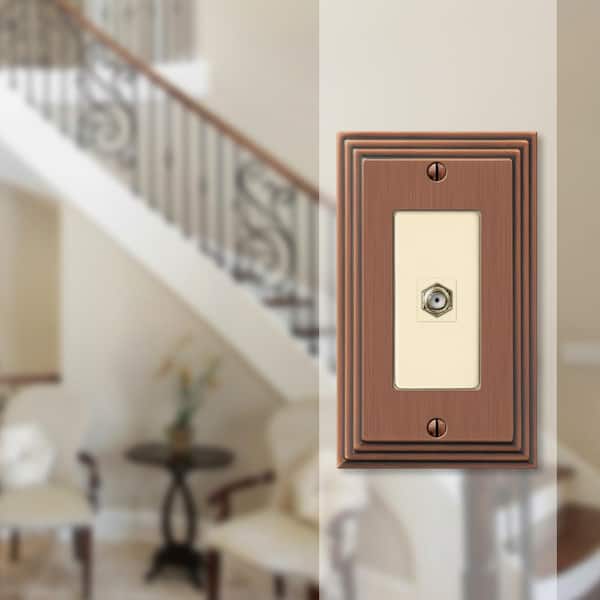 Tiered 1 Gang Coax Metal Wall Plate - Antique Copper