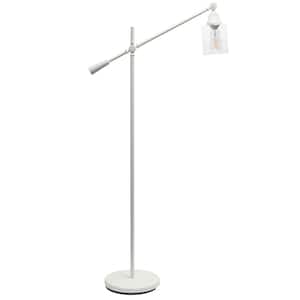 55.5 in. White Pivot Swing Arm Floor Lamp with Glass Shade