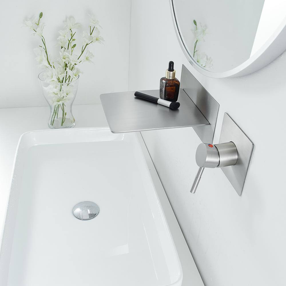 Brushed Nickel Wall-Mount Waterfall Bathroom Faucet