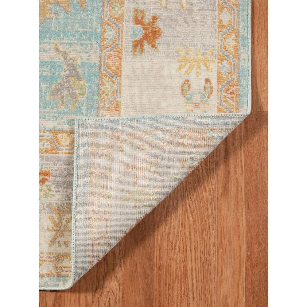 Aqua Bohemian Chic 8'9" x 11'9" Rectangular Easy-Care Area Rug