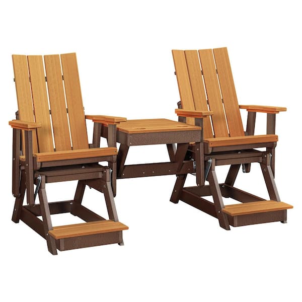 American Furniture Classics Brandon Series 76 in. 2 Person Brown High Density Polyethylene Plastic Outdoor Balcony Height Double Glider with Table