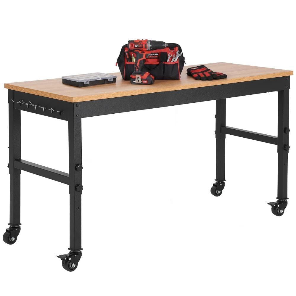 72 in. W x 24 in. D Adjustable Height Workbench Table with Solid Rubberwood Top,Built-In Power Outlets, Wheels price history on PriceWatchPro