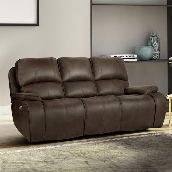 NEW CLASSIC HOME FURNISHINGS New Classic Furniture Brookings 88.2 in. Pillow Top Arm Polyester Rectangle Sofa w/ Power Footrest and Headrest in Brown