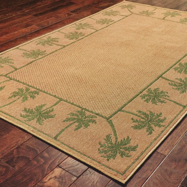 Beige 7 ft. x 10 ft. Loomed Border Polypropylene Rectangle Indoor/Outdoor Area Rug