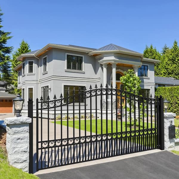 ALEKO London Style 14 ft. x 6 ft. Black Steel Single Slide Driveway Fence Gate