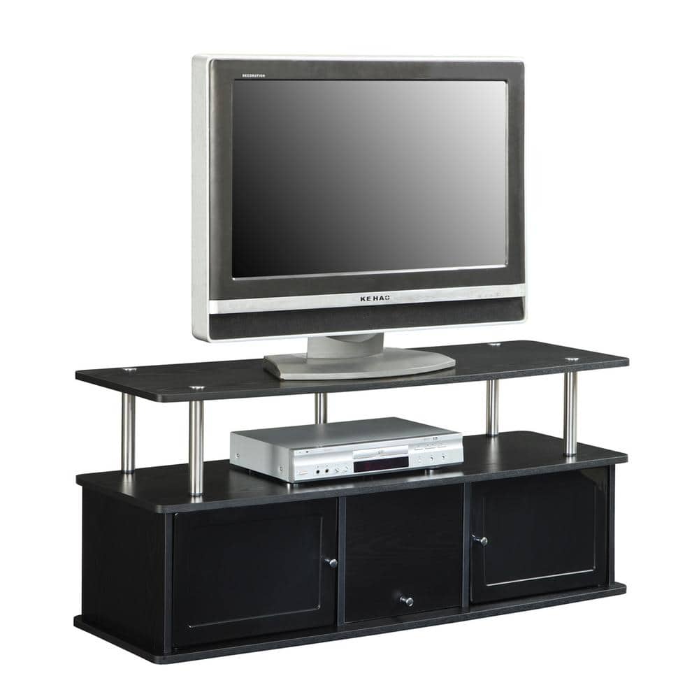 Black Particleboard TV Stand with Cabinets and Shelf, 48 Inch